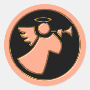 CHROOM ANGEL MET TRUMPET RONDE STICKER