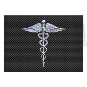 Chroom Caduceus Medisch Symbool Zwarte Koolstofvez