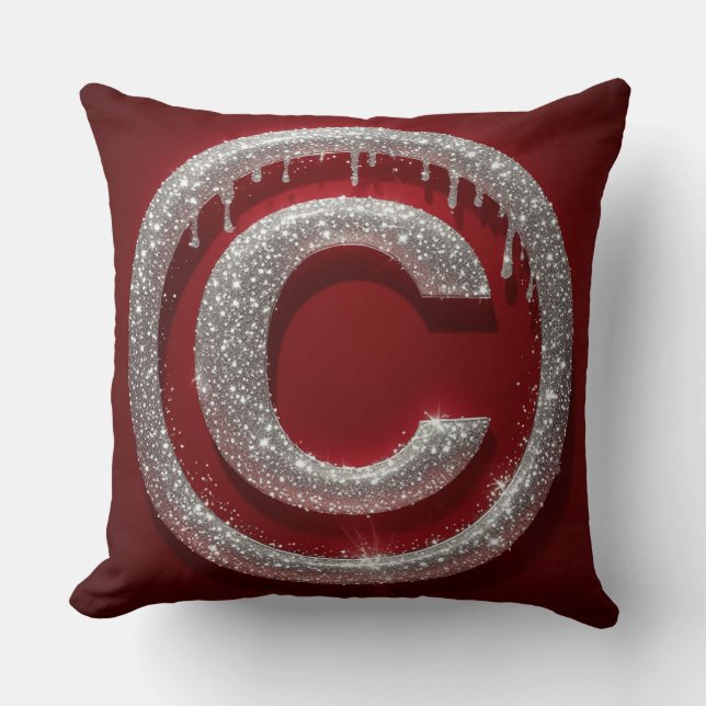 Chroom Drip Glitter Letter C Monogram Kussen (Voorkant)