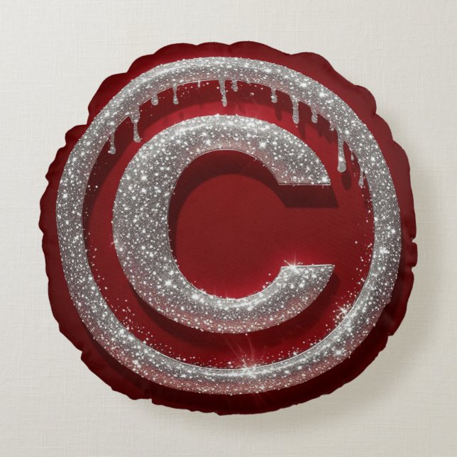 Chroom Drip Glitter Letter C Monogram Rond Kussen (Voorkant)