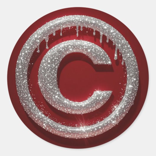 Chroom Drip Glitter Letter C Monogram Ronde Sticker (Voorkant)