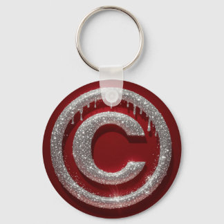Chroom Drip Glitter Letter C Monogram Sleutelhanger