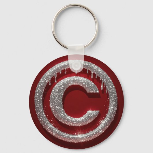 Chroom Drip Glitter Letter C Monogram Sleutelhanger (Voorkant)