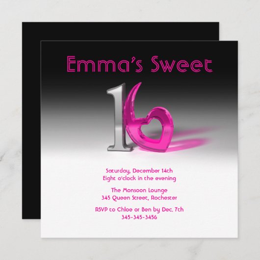 Chroom en Snoep Roze Sweet 16 Kaart (Voorkant / Achterkant)