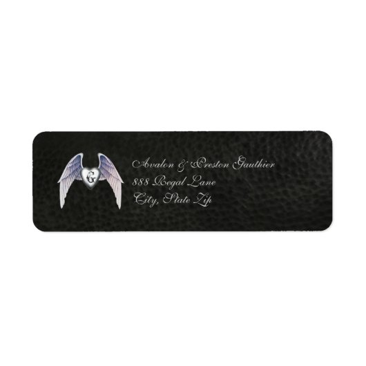 Chroom & Faux lederen gevleugelde hart adres label (Voorkant)