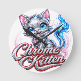 Chroom Kat Wandklok