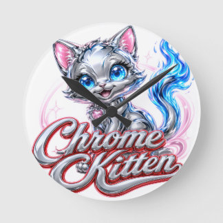 Chroom Kat Wandklok