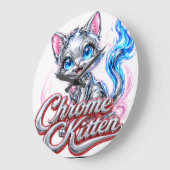 Chroom Kitten Wandklok-Acryl Grote Klok (Hoek)