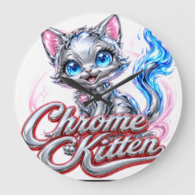 Chroom Kitten Wandklok-Acryl