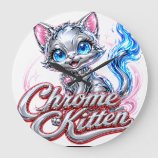 Chroom Kitten Wandklok-Acryl Grote Klok