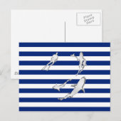Chroom like Diver and Sharks on Nautical Stripes Briefkaart (Voorkant / Achterkant)