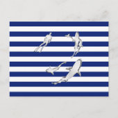 Chroom like Diver and Sharks on Nautical Stripes Briefkaart (Voorkant)