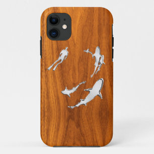 Chroom like Diver with Sharks Silhouettes iPhone 11 Hoesje
