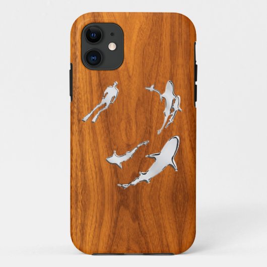 Chroom like Diver with Sharks Silhouettes Case-Mate iPhone Case (Achterkant)