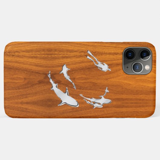 Chroom like Diver with Sharks Silhouettes Case-Mate iPhone Case (Achterkant (horizontaal))