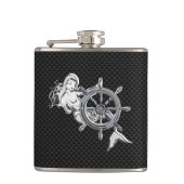 Chroom Mermaid op koolstofvezel afdrukken Heupfles (Voorkant)