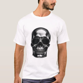 Chroom Metallic 3D schedel met trendy zonnebril T-shirt
