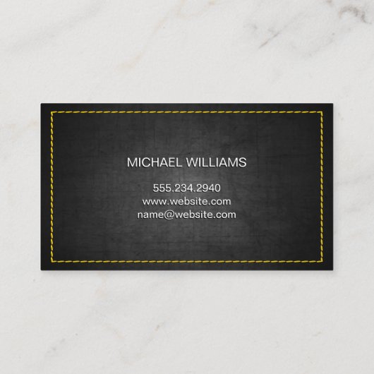 Chroom Metallic | Donkere textuur geel gestikt Visitekaartje (Achterkant)
