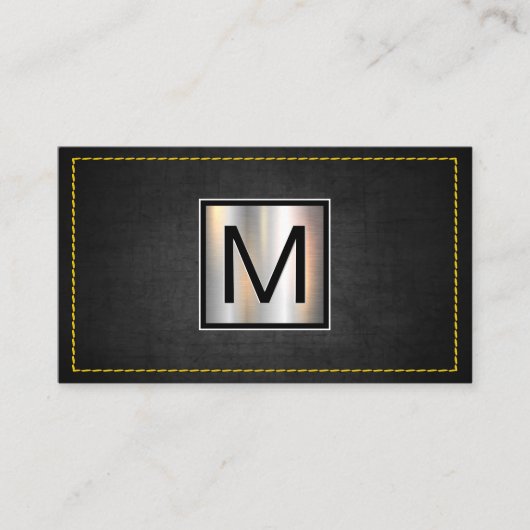Chroom Metallic | Donkere textuur geel gestikt Visitekaartje (Voorkant)