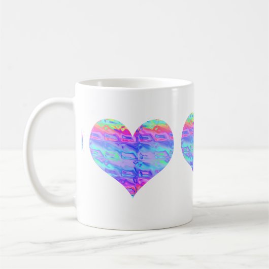 Chroom Metallic Neon Rainbow Heart Koffiemok (Links)