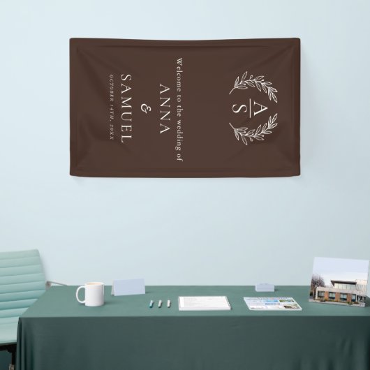 Chroom Monogram Chocoladebruin en Witte Bruiloft Spandoek (Beurs)