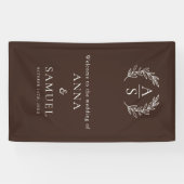 Chroom Monogram Chocoladebruin en Witte Bruiloft Spandoek (Horizontaal)