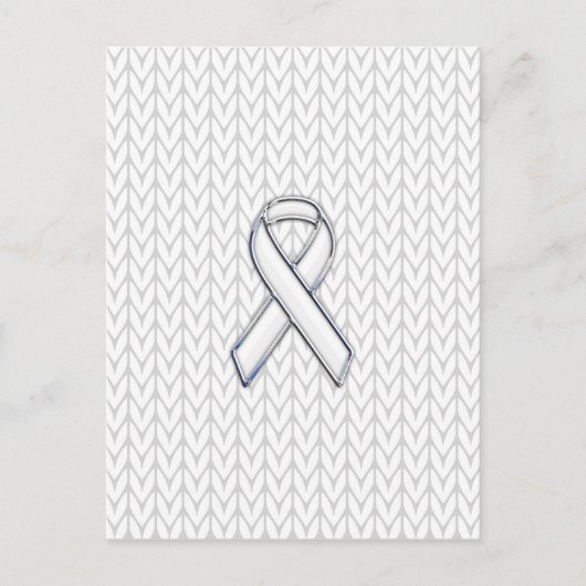 Chroom on White Knit Ribbon Awareness Print Briefkaart (Voorkant)