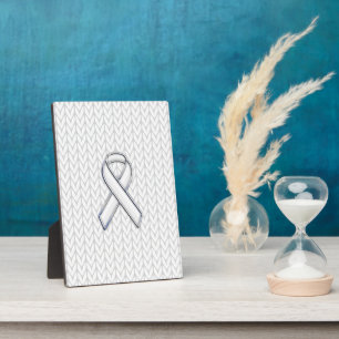 Chroom on White Knit Ribbon Awareness Print Fotoplaat