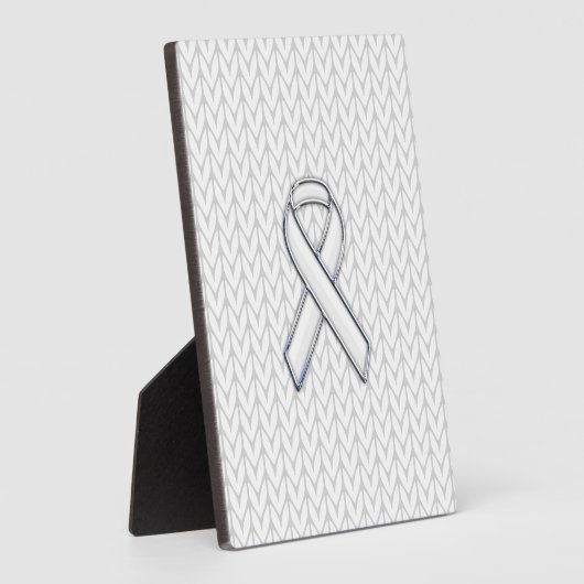 Chroom on White Knit Ribbon Awareness Print Fotoplaat (Zijkant)