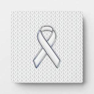 Chroom on White Knit Ribbon Awareness Print Fotoplaat