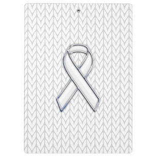 Chroom on White Knit Ribbon Awareness Print Klembord