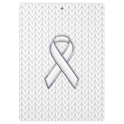 Chroom on White Knit Ribbon Awareness Print Klembord (Achterkant)