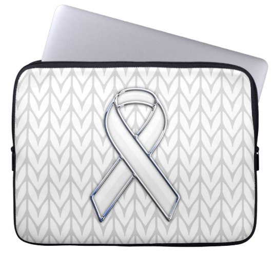 Chroom on White Knit Ribbon Awareness Print Laptop Sleeve (Voorkant)