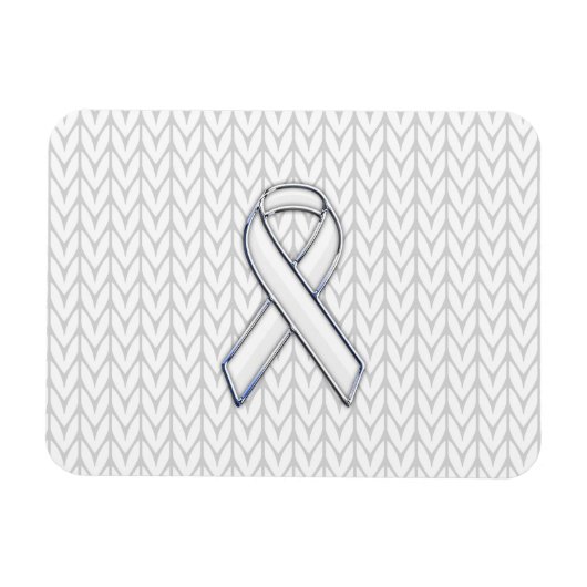 Chroom on White Knit Ribbon Awareness Print Magneet (Horizontaal)