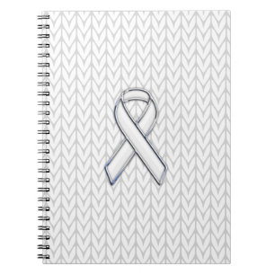 Chroom on White Knit Ribbon Awareness Print Notitieboek