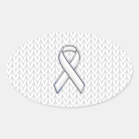 Chroom on White Knit Ribbon Awareness Print Ovale Sticker (Voorkant)
