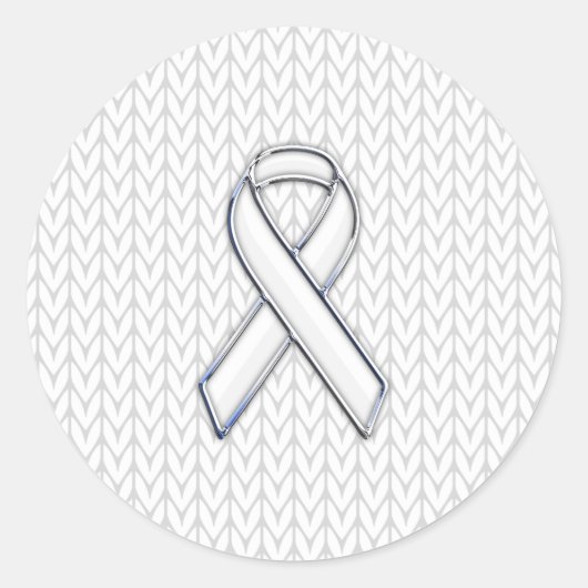 Chroom on White Knit Ribbon Awareness Print Ronde Sticker (Voorkant)