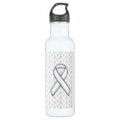 Chroom on White Knit Ribbon Awareness Print Waterfles (Voorkant)