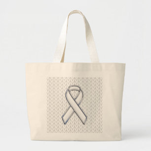 Chroom on White Knitting Ribbon Awareness Print Grote Tote Bag