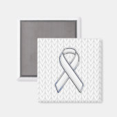 Chroom on White Knitting Ribbon Awareness Print Magneet (Voorkant / Achterkant)