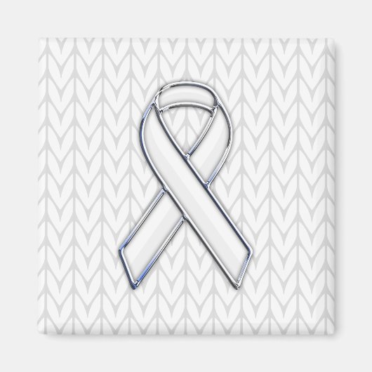 Chroom on White Knitting Ribbon Awareness Print Magneet (Voorkant)