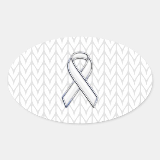 Chroom on White Knitting Ribbon Awareness Print Ovale Sticker (Voorkant)