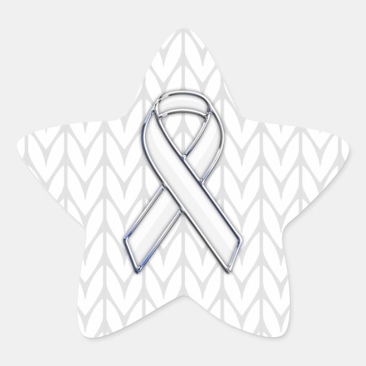 Chroom on White Knitting Ribbon Awareness Print Ster Sticker (Voorkant)