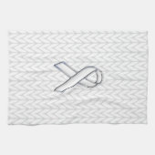 Chroom on White Knitting Ribbon Awareness Print Theedoek (Horizontaal)