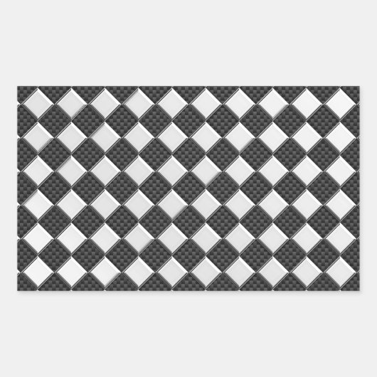 Chroom op Carbon Fiber Style Checkers Rechthoekige Sticker (Voorkant)