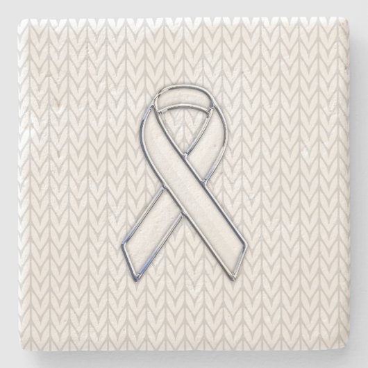 Chroom op White Chevrons Ribbon Awareness Print Stenen Onderzetter (Voorkant)