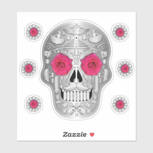 Chroom (Roze Roos) Calavera Sticker (Vel)
