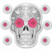 Chroom (Roze Roos) Calavera Sticker (Voorkant)