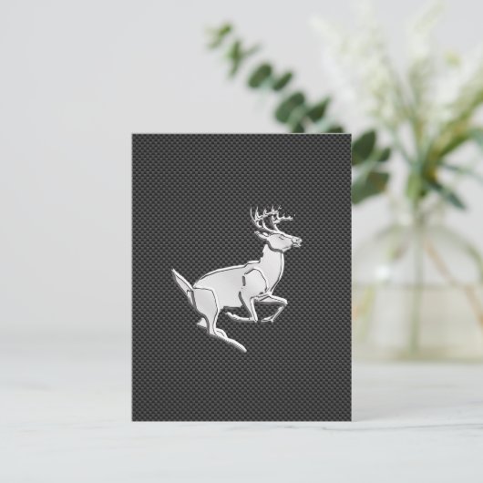 Chroom Running Deer on Carbon Fiber Decor Briefkaart (Staand voorkant)