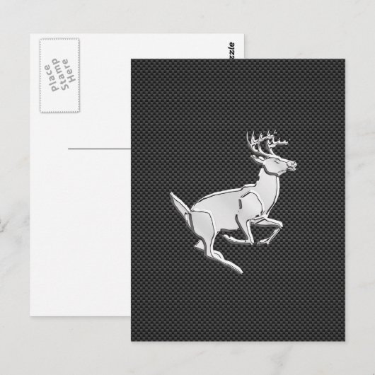 Chroom Running Deer on Carbon Fiber Decor Briefkaart (Voorkant / Achterkant)